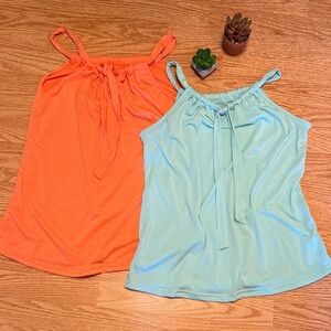 Women's Sleeveless Tie-Front Tops - Orange and Mint